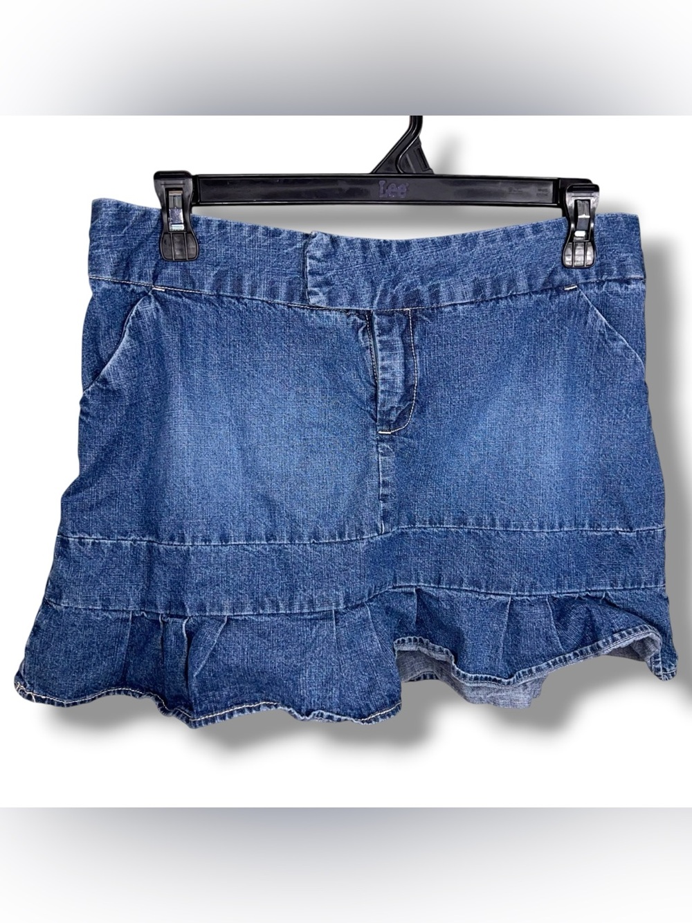 Y2K Vintage Size 9 Mossimo Blue Denim Ruffle Mini Skirt Cotton